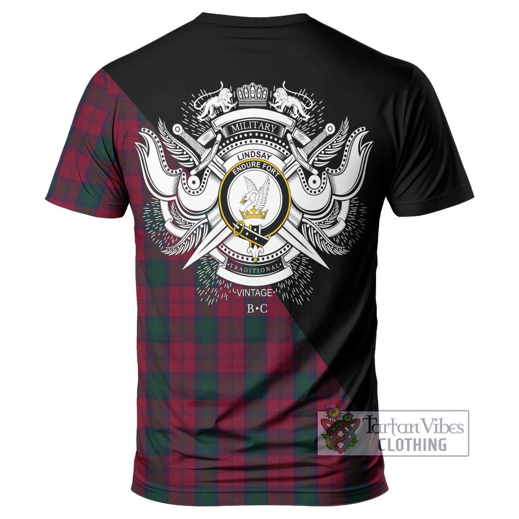 Lindsay Tartan T-Shirt with Family Crest and Military Logo Style - Tartanvibesclothing Shop