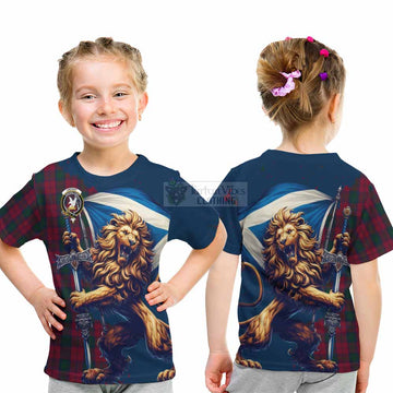 Lindsay Tartan Family Crest Kid T-Shirt with Scottish Majestic Lion