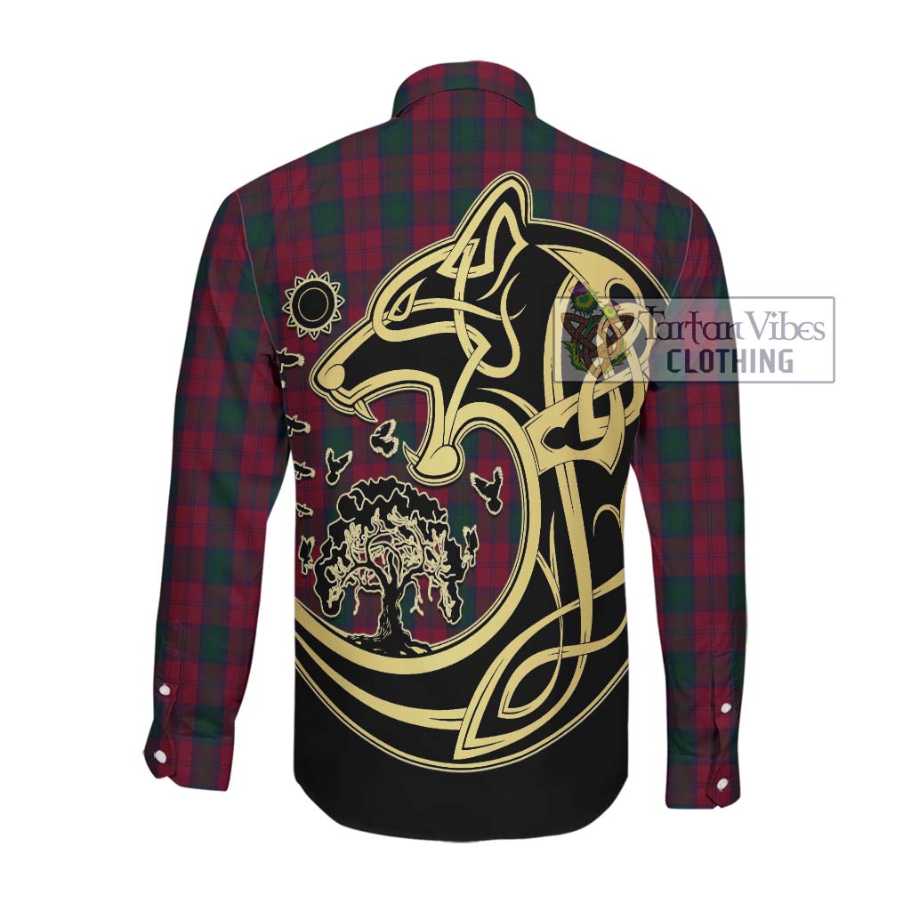 Tartan Vibes Clothing Lindsay Tartan Long Sleeve Button Shirt with Family Crest Celtic Wolf Style