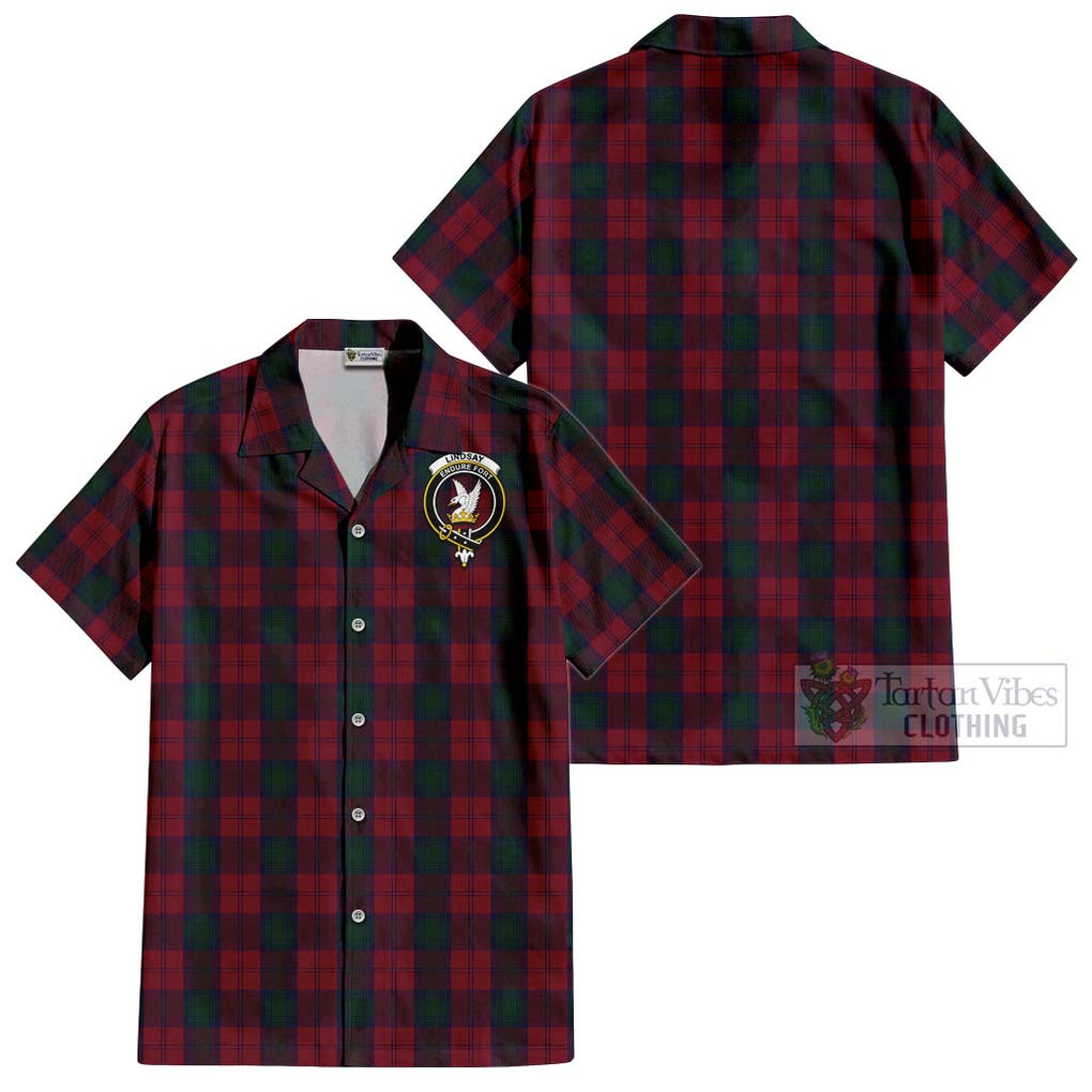 Lindsay Tartan Cotton Hawaiian Shirt with Family Crest Kid - Tartan Vibes Clothing