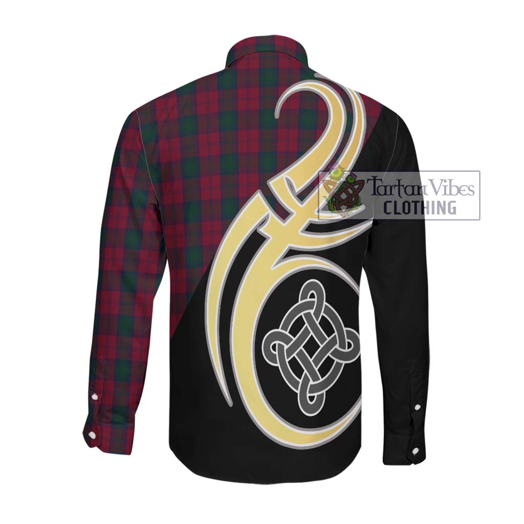 Lindsay Tartan Long Sleeve Button Shirt with Family Crest and Celtic Symbol Style Men's Shirt - Tartan Vibes Clothing