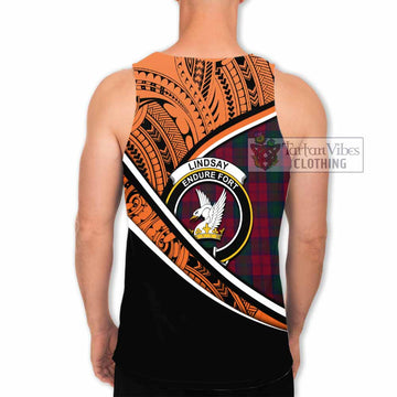 Lindsay Crest Tartan Men's Tank Top with Polynesian Vibes Style - Orange Version