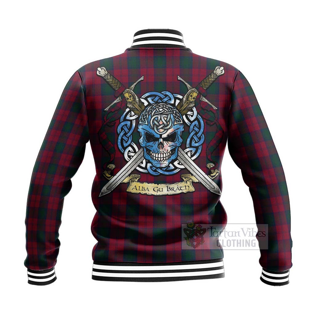 Tartan Vibes Clothing Lindsay Tartan Baseball Jacket with Family Crest Celtic Skull Style