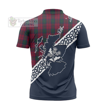 Lindsay Tartan Zipper Polo Shirt Featuring Thistle and Scotland Map