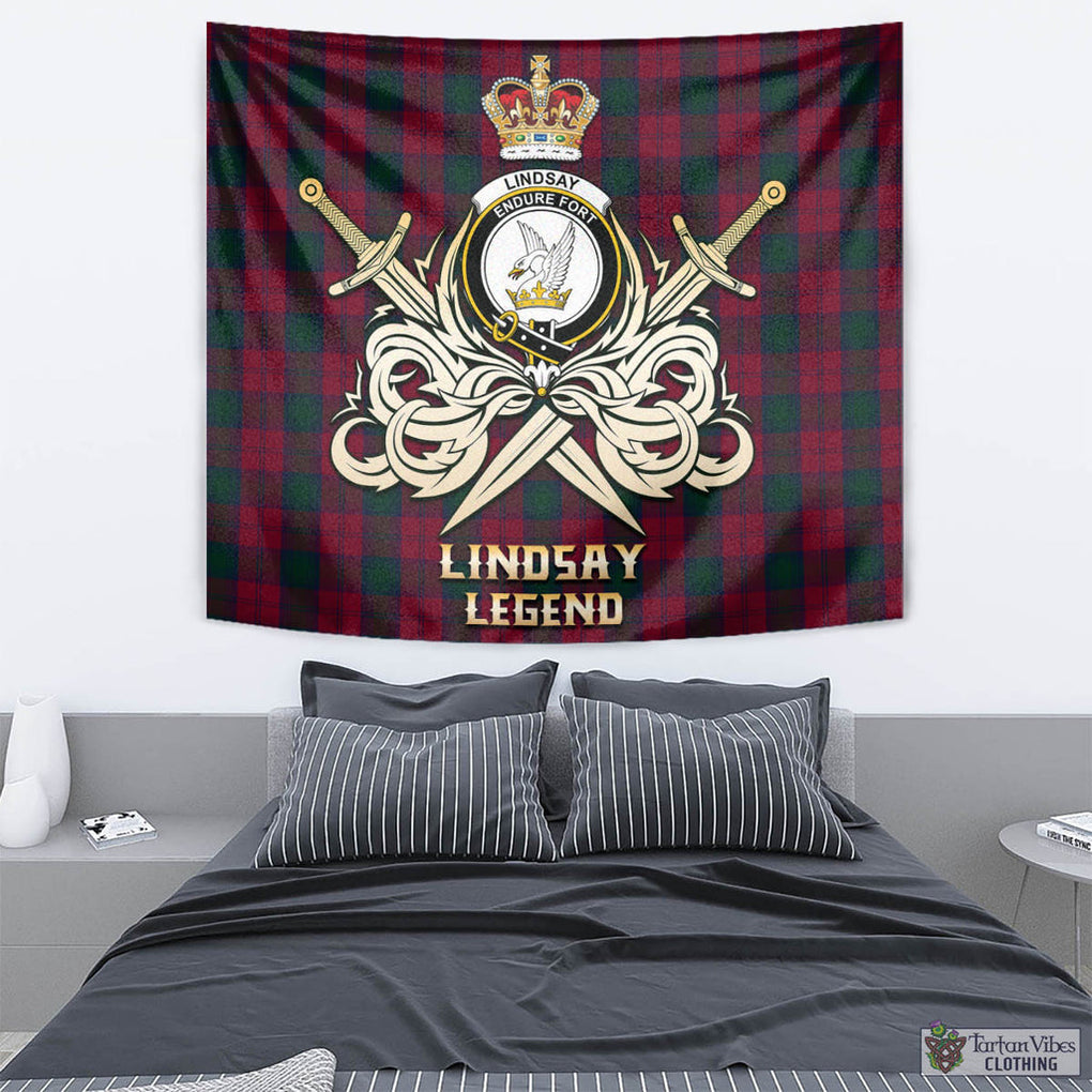 Tartan Vibes Clothing Lindsay Tartan Tapestry with Clan Crest and the Golden Sword of Courageous Legacy