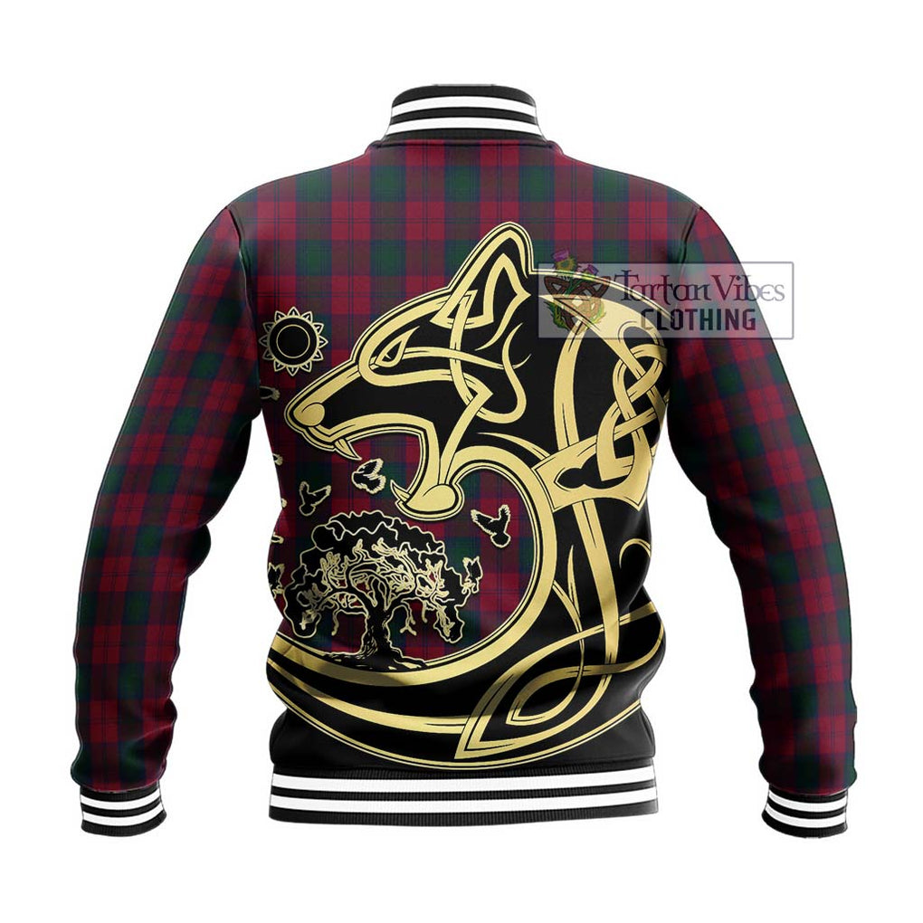 Lindsay Tartan Baseball Jacket with Family Crest Celtic Wolf Style - Tartan Vibes Clothing