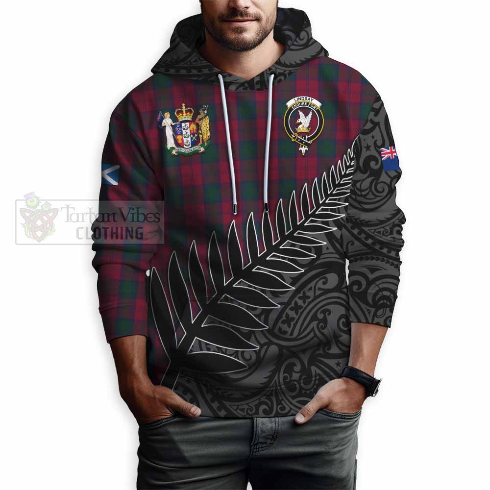 Tartan Vibes Clothing Lindsay Crest Tartan Hoodie with New Zealand Silver Fern Half Style