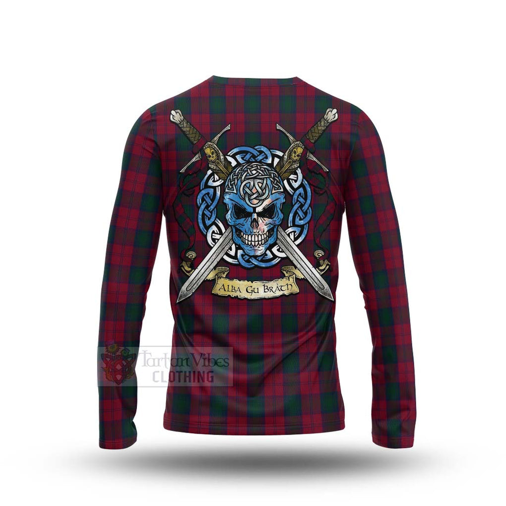 Tartan Vibes Clothing Lindsay Tartan Long Sleeve T-Shirt with Family Crest Celtic Skull Style