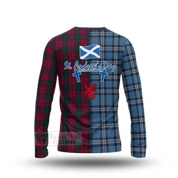 Lindsay Tartan Long Sleeve T-Shirt Happy St. Andrew's Day Half Tartan Style