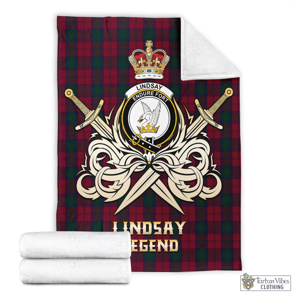 Tartan Vibes Clothing Lindsay Tartan Blanket with Clan Crest and the Golden Sword of Courageous Legacy