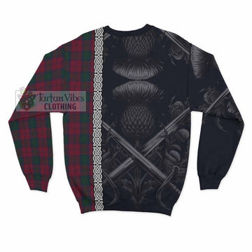 Lindsay Tartan Sweatshirt with Family Crest Cross Sword Thistle Celtic Vibes