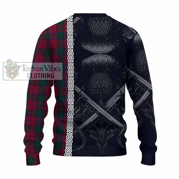 Lindsay Tartan Knitted Sweater with Family Crest Cross Sword Thistle Celtic Vibes