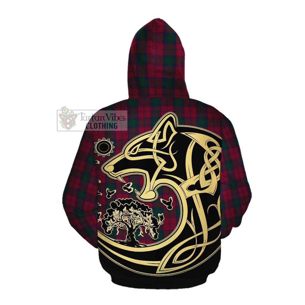 Tartan Vibes Clothing Lindsay Tartan Cotton Hoodie with Family Crest Celtic Wolf Style