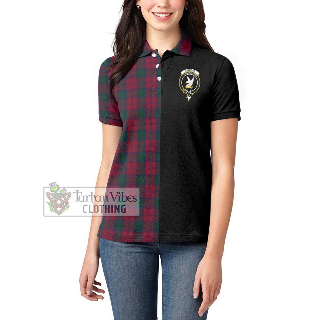 Lindsay Tartan Women's Polo Shirt with Family Crest and Half Of Me Style - Tartanvibesclothing Shop