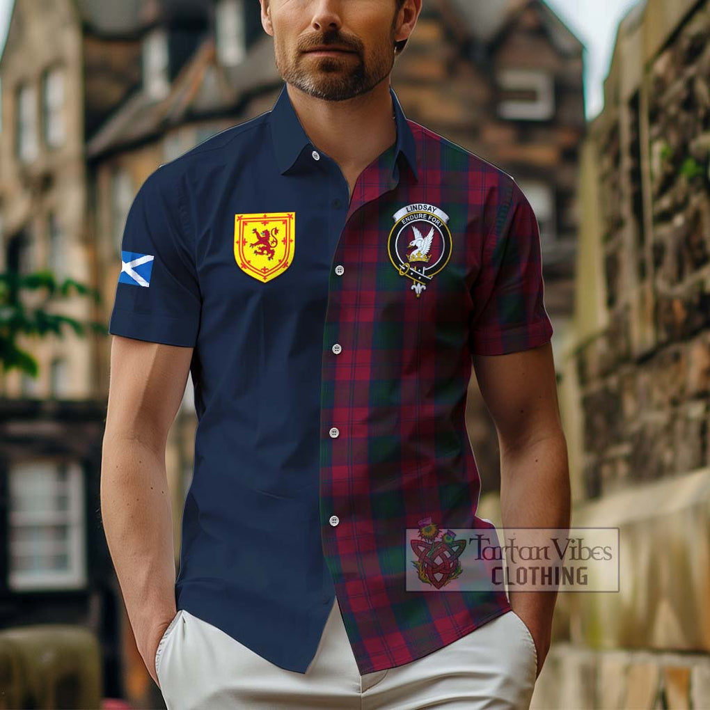 Tartan Vibes Clothing Lindsay Tartan Short Sleeve Button Shirt with Scottish Lion Royal Arm Half Style