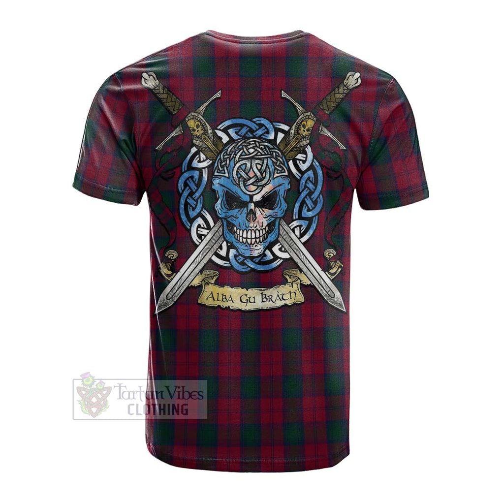 Tartan Vibes Clothing Lindsay Tartan Cotton T-shirt with Family Crest Celtic Skull Style