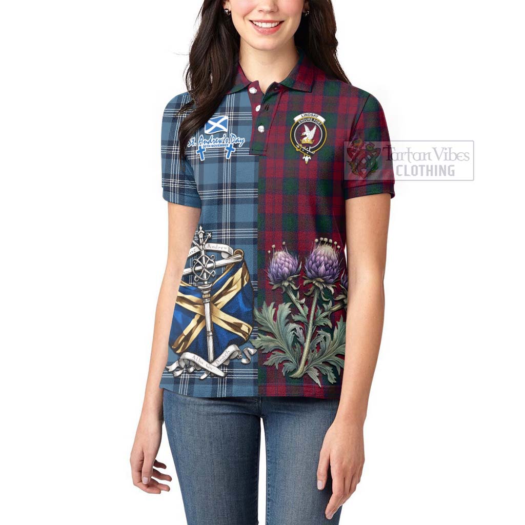 Tartan Vibes Clothing Lindsay Tartan Women's Polo Shirt Happy St. Andrew's Day Half Tartan Style