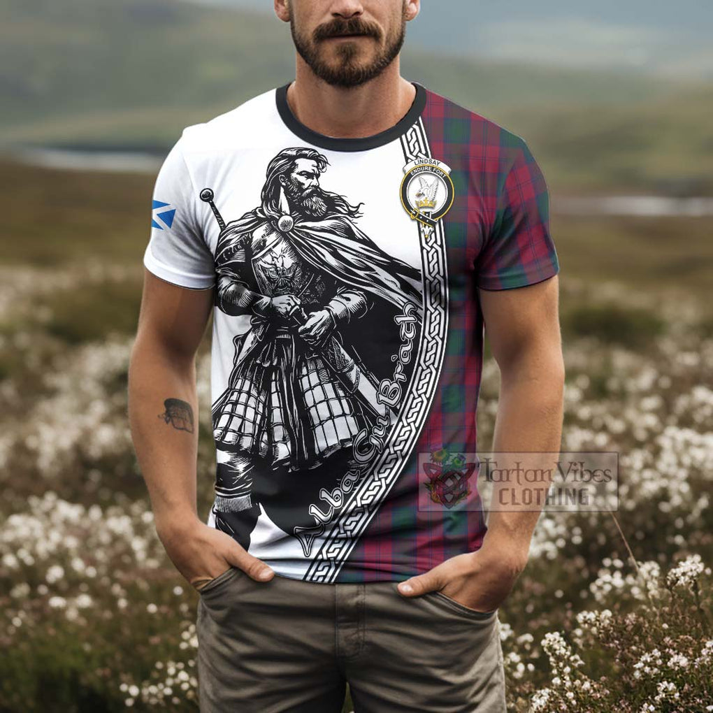 Tartan Vibes Clothing Lindsay Tartan Clan Crest T-Shirt with Highlander Warrior Celtic Style