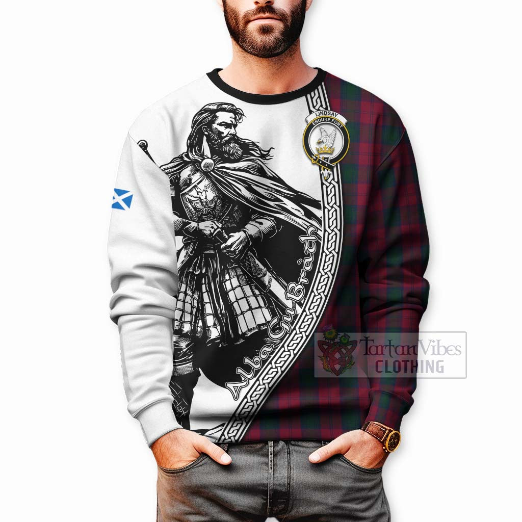 Tartan Vibes Clothing Lindsay Tartan Clan Crest Sweatshirt with Highlander Warrior Celtic Style