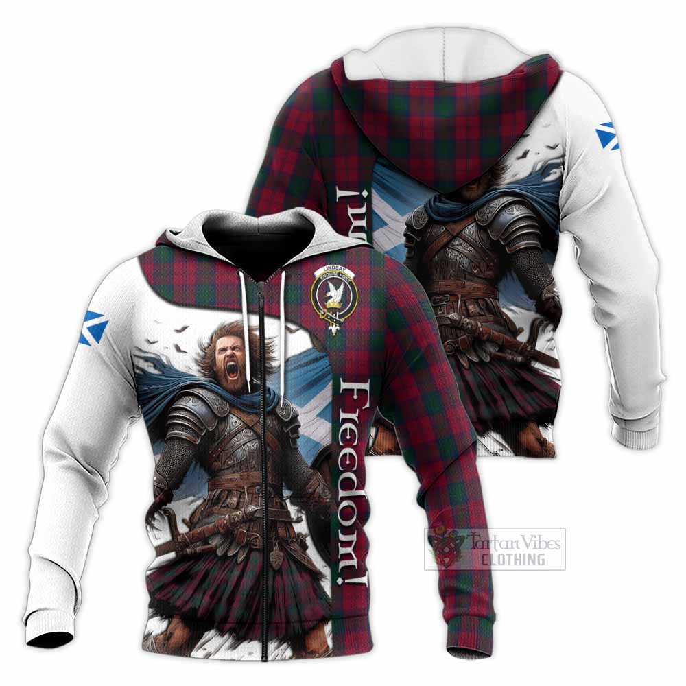 Tartan Vibes Clothing Lindsay Crest Tartan Knitted Hoodie Inspired by the Freedom of Scottish Warrior