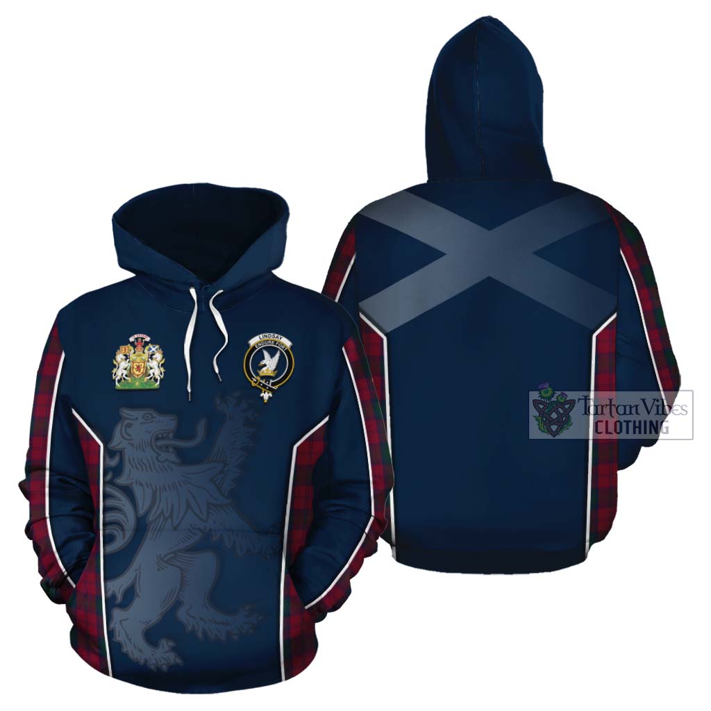 Tartan Vibes Clothing Lindsay Tartan Cotton Hoodie with Family Crest and Lion Rampant Vibes Sport Style