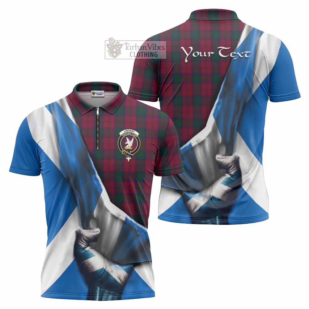 Tartan Vibes Clothing Lindsay Tartan Zipper Polo Shirt with Family Crest Scotland Patriotic Style