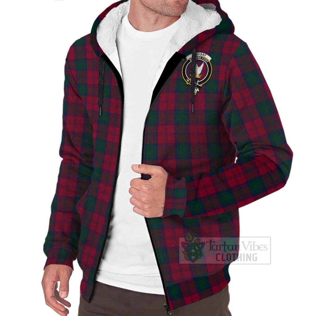 Tartan Vibes Clothing Lindsay Tartan Sherpa Hoodie with Family Crest Celtic Skull Style