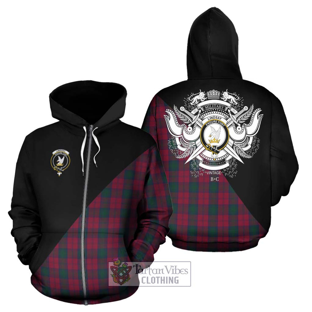 Lindsay Tartan Hoodie with Family Crest and Military Logo Style - Tartanvibesclothing Shop