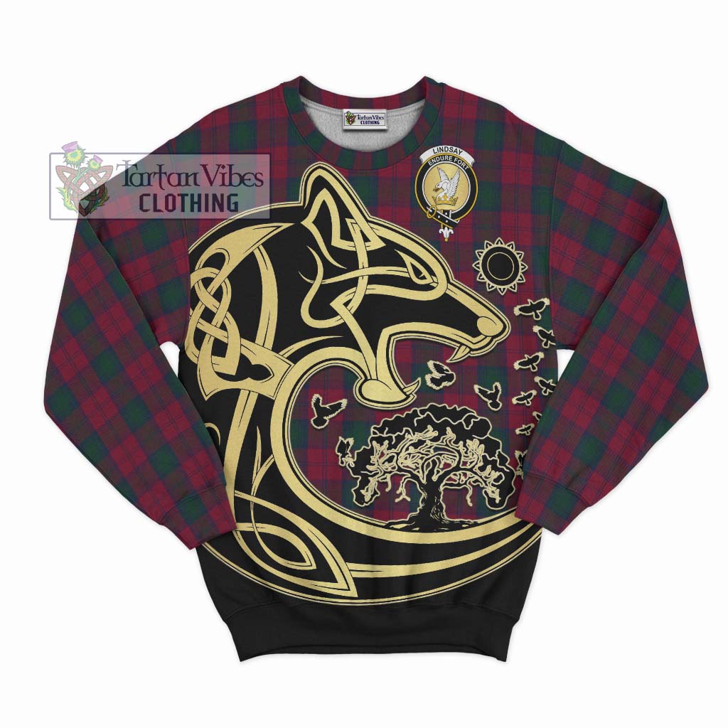 Tartan Vibes Clothing Lindsay Tartan Sweatshirt with Family Crest Celtic Wolf Style