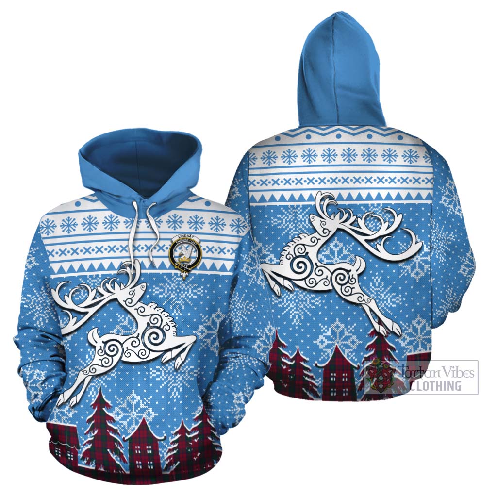 Tartan Vibes Clothing Lindsay Clan Christmas Cotton Hoodie Celtic Reindeer Style