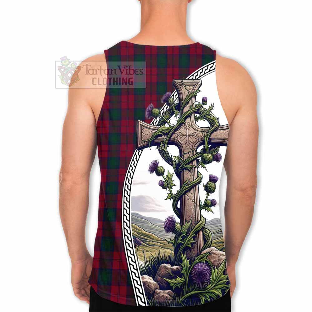 Tartan Vibes Clothing Lindsay Tartan Men's Tank Top with Family Crest and St. Andrew's Cross Accented by Thistle Vines