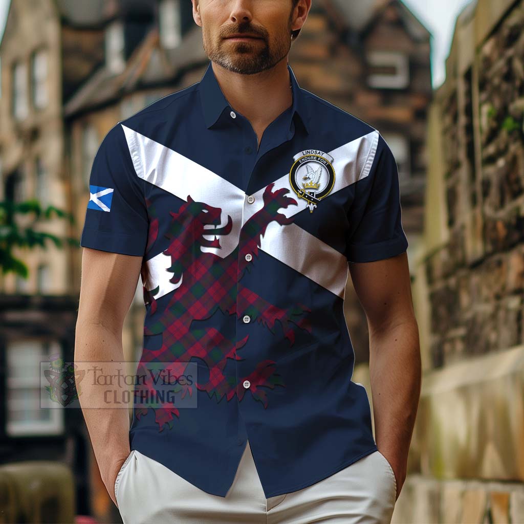 Tartan Vibes Clothing Lindsay Tartan Lion Rampant Short Sleeve Button Shirt – Proudly Display Your Heritage with Alba Gu Brath and Clan Name