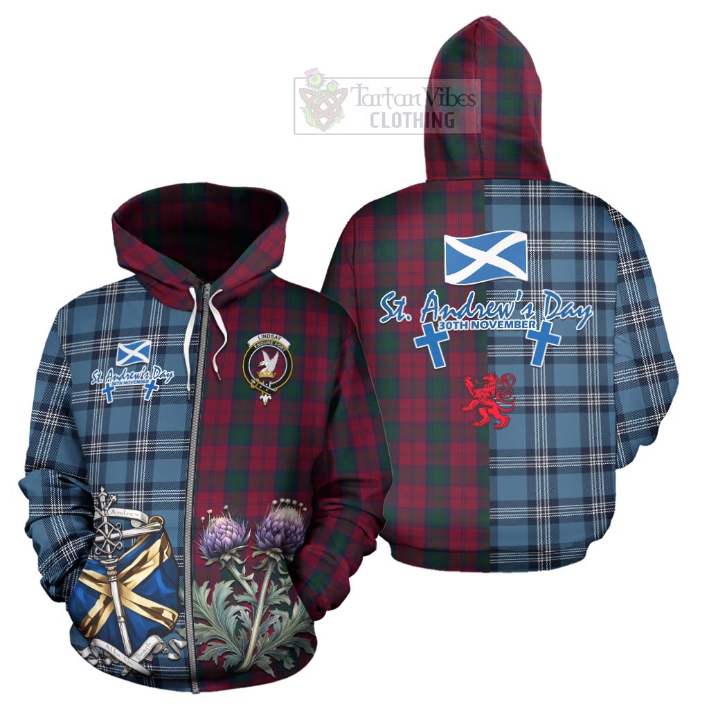 Lindsay Tartan Hoodie Happy St. Andrew's Day Half Tartan Style - Tartan Vibes Clothing