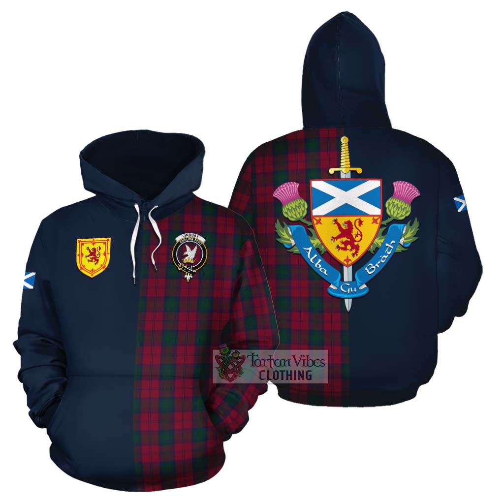 Tartan Vibes Clothing Lindsay Tartan Cotton Hoodie Alba with Scottish Lion Royal Arm Half Style