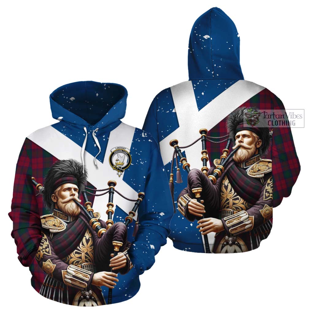 Tartan Vibes Clothing Lindsay Tartan Cotton Hoodie with Family Crest Scottish Bagpiper Vibes