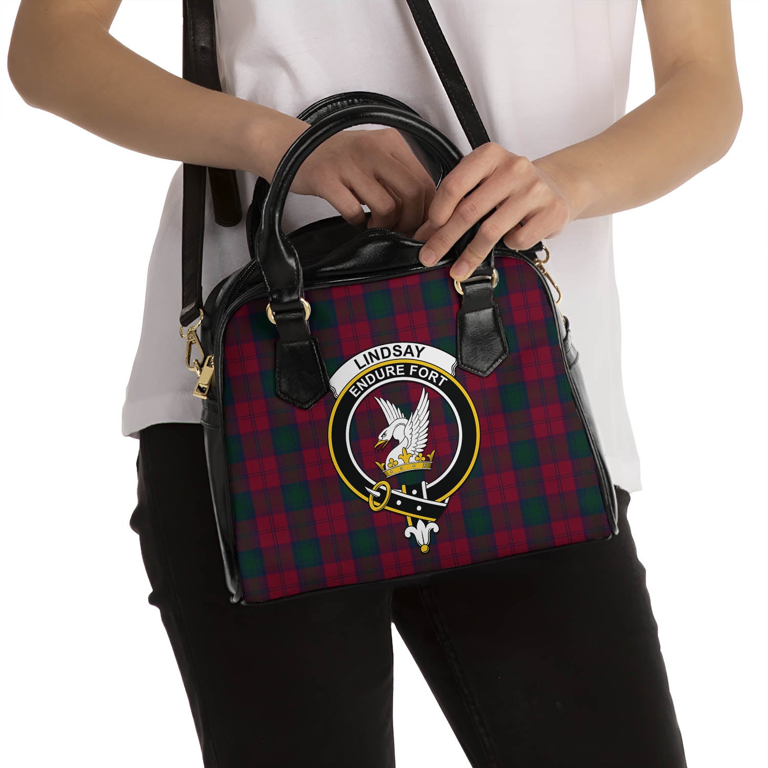 Lindsay Tartan Shoulder Handbags with Family Crest - Tartanvibesclothing