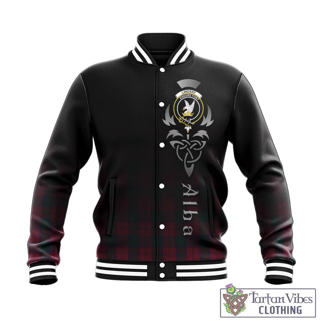 Tartan Vibes Clothing Lindsay Tartan Baseball Jacket Featuring Alba Gu Brath Family Crest Celtic Inspired