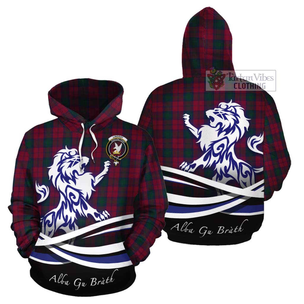 Tartan Vibes Clothing Lindsay Tartan Cotton Hoodie with Alba Gu Brath Regal Lion Emblem