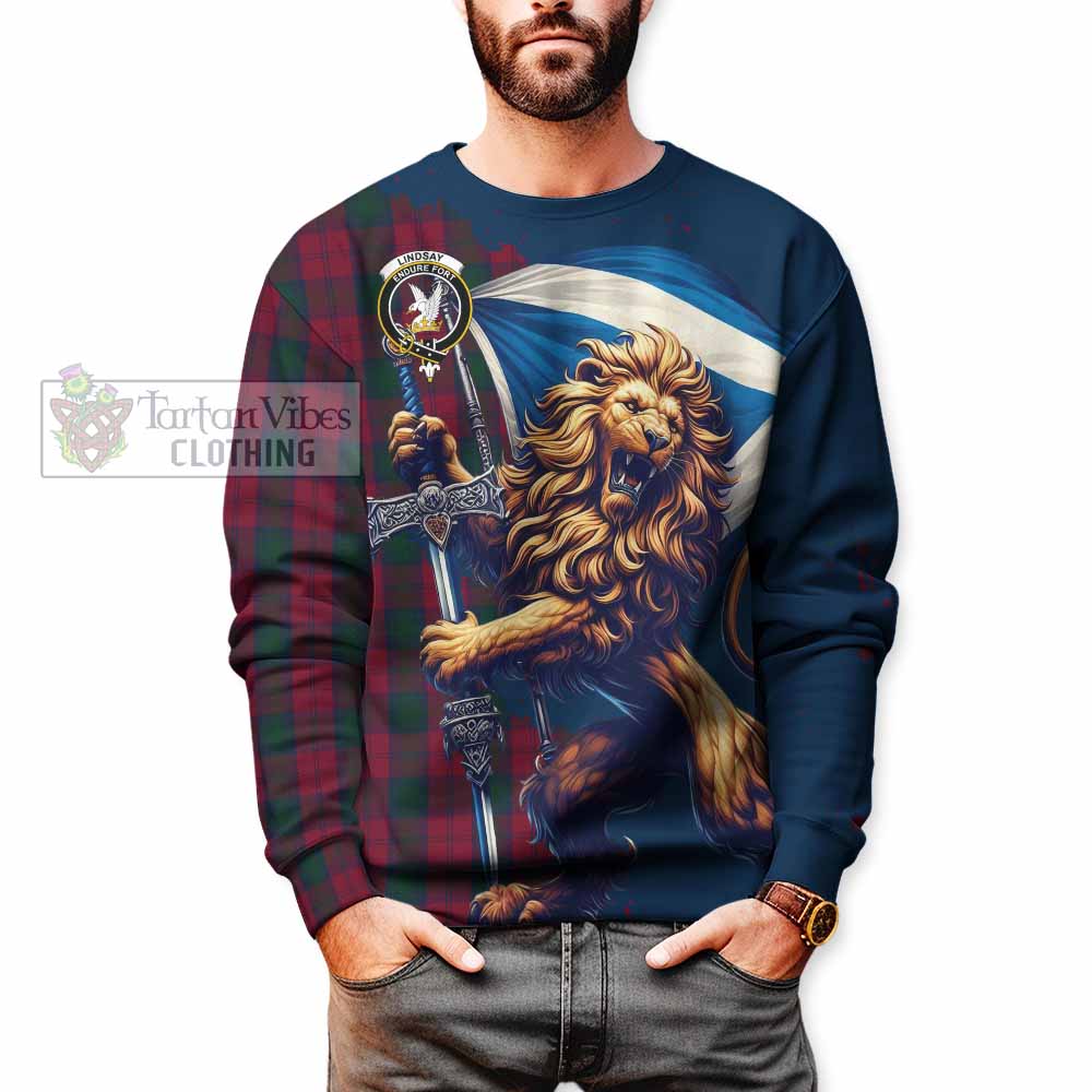 Tartan Vibes Clothing Lindsay Tartan Family Crest Sweatshirt with Scottish Majestic Lion