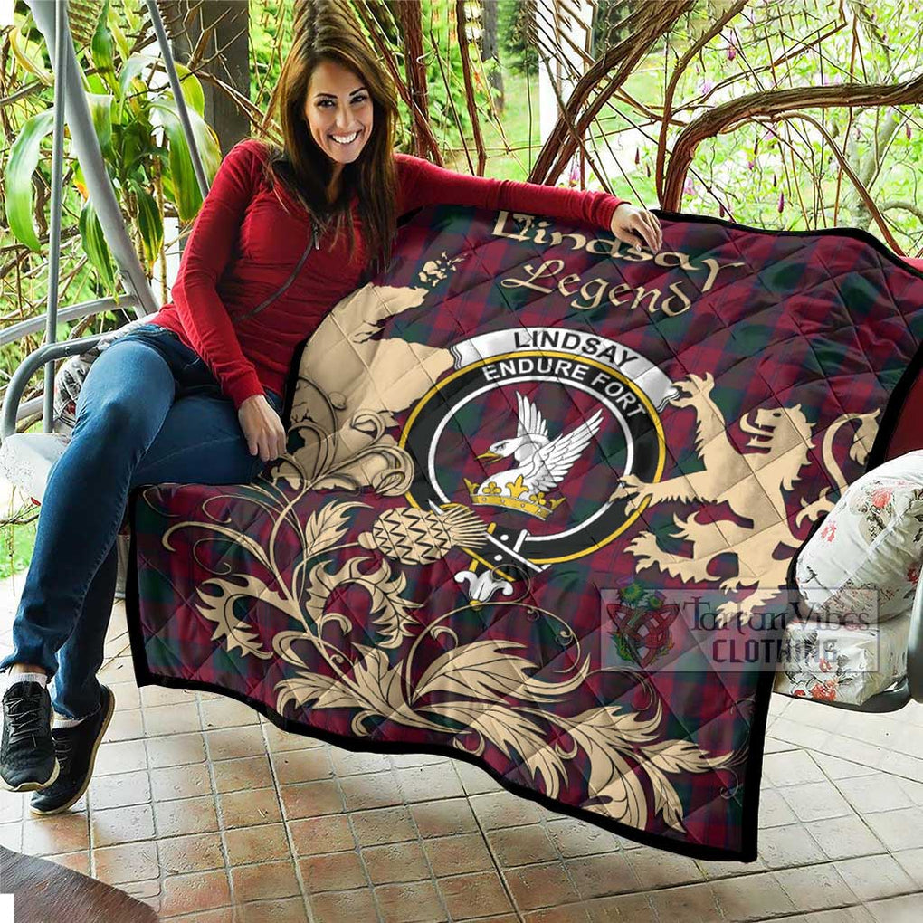 Tartan Vibes Clothing Lindsay Tartan Quilt with Family Crest and Scottish Symbol Style