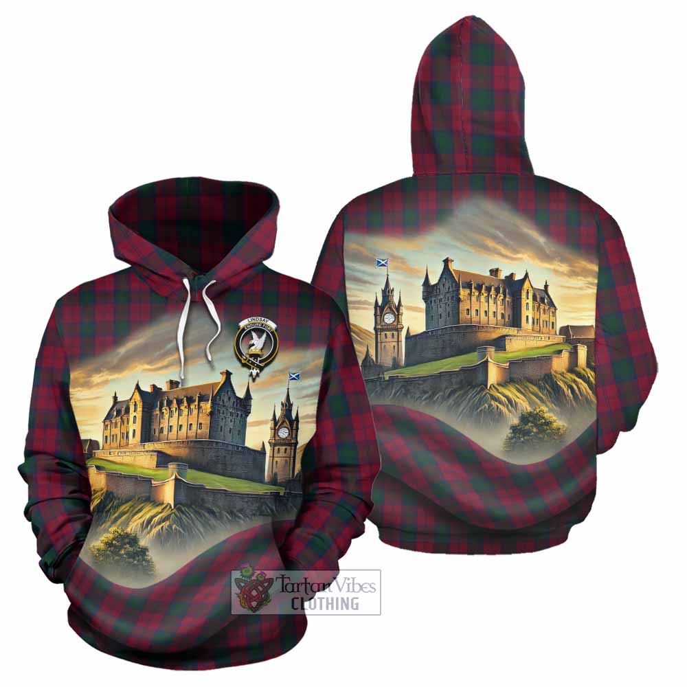 Lindsay Tartan Family Crest Hoodie with Scottish Ancient Castle Style - Tartan Vibes Clothing