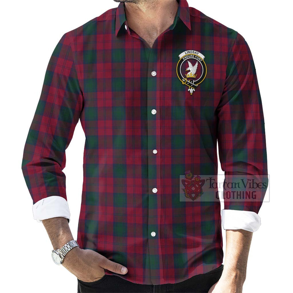 Tartan Vibes Clothing Lindsay Tartan Long Sleeve Button Shirt with Family Crest and Bearded Skull Holding Bottles of Whiskey