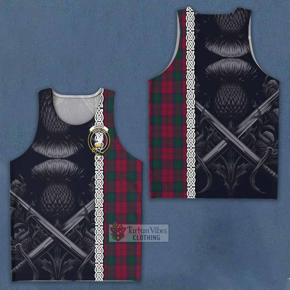 Lindsay Tartan Men's Tank Top with Family Crest Cross Sword Thistle Celtic Vibes - Tartan Vibes Clothing