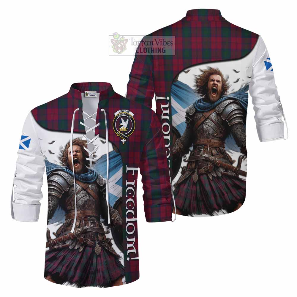 Tartan Vibes Clothing Lindsay Crest Tartan Ghillie Kilt Shirt Inspired by the Freedom of Scottish Warrior