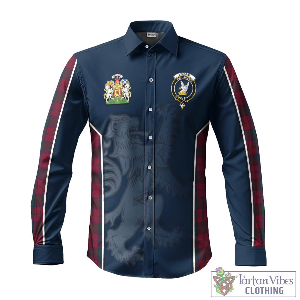 Tartan Vibes Clothing Lindsay Tartan Long Sleeve Button Up Shirt with Family Crest and Lion Rampant Vibes Sport Style