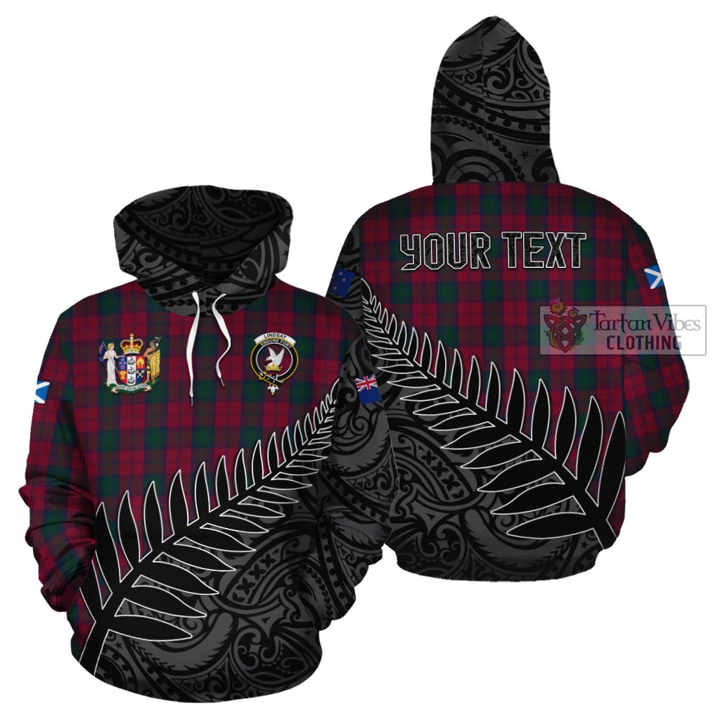 Tartan Vibes Clothing Lindsay Crest Tartan Cotton Hoodie with New Zealand Silver Fern Half Style