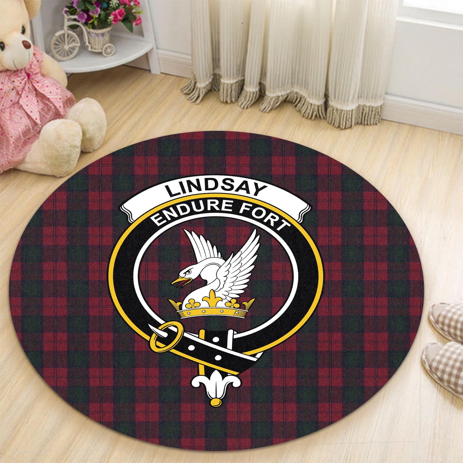 lindsay-tartan-round-rug-with-family-crest