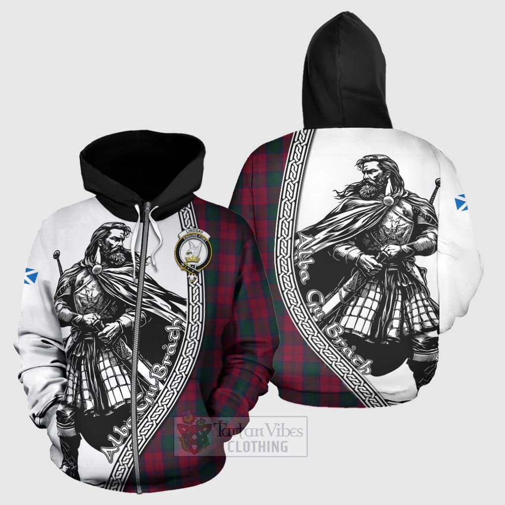 Tartan Vibes Clothing Lindsay Tartan Clan Crest Hoodie with Highlander Warrior Celtic Style