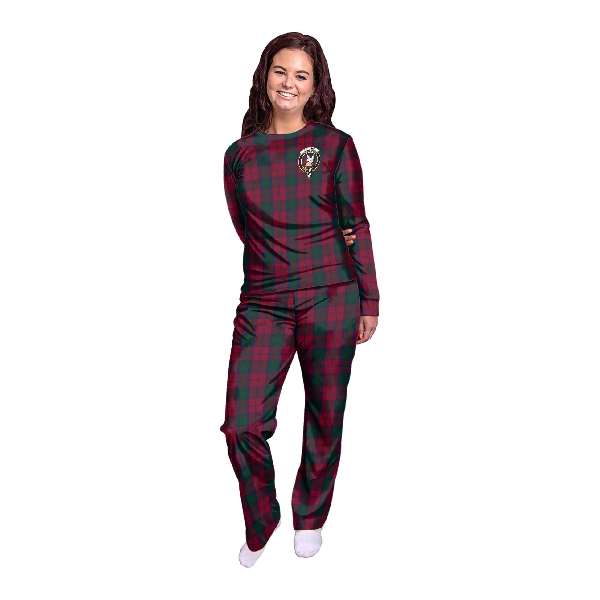 Lindsay Tartan Pajamas Family Set with Family Crest - Tartanvibesclothing