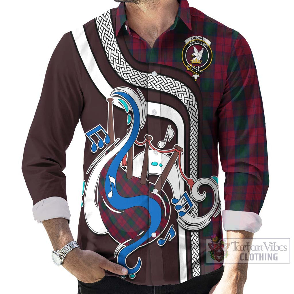 Lindsay Tartan Long Sleeve Button Shirt with Epic Bagpipe Style - Tartanvibesclothing Shop